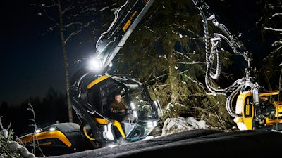 The Future Cab on PONSSE's new generation Scorpion forestry harvester provides enhanced visibility.