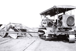 R. G. LeTourneau operates his Holt 75 crawler tractor and his Full-Drag scraper, the first scraper designed to be operated from a tractor.