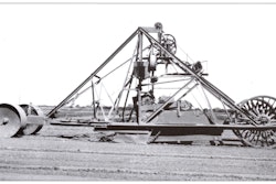 LeTourneau sold the Mountain Mover to an Eph Hahn in 1926. Here it is, sporting modifications made by the Hahns, including solid steel front wheels in place of the original spoked wheels and lowering the framework above the scoop to make it easier to transport.