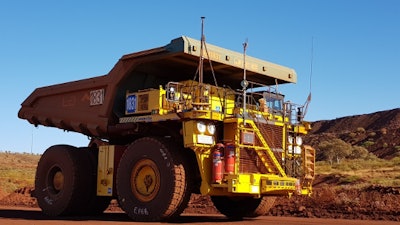 A Komatsu haul truck operates autonomously at Rio Tinto’s mine in Australia.