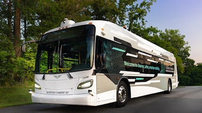 The battery-electric Xcelsior AV is a Level 4 autonomous transit bus.