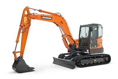 The Doosan DX85R-3 mini excavator.