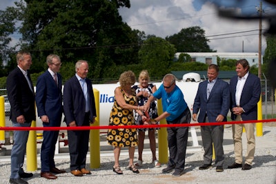 Lisa McAbee, owner of McAbee Trucking, and her team cut the ribbon to celebrate the installation of the company’s state-of-the-art propane autogas station. From left to right: Steve Whaley, PERC; Greg Reed, National Star Route Association; Tucker Perkins, PERC; Lynn McAbee Ramsey, McAbee Trucking; Lisa McAbee, McAbee Trucking; Butch McAbee, McAbee Trucking; Todd Mouw, ROUSH CleanTech; Stuart Weidie, Blossman Gas/Alliance AutoGas/PERC.