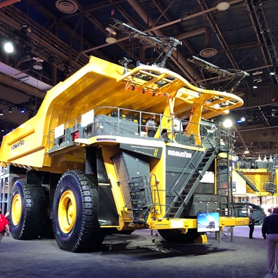 Komatsu's power agnostic concept truck, which was shown equipped with electric trolley capabilities.
