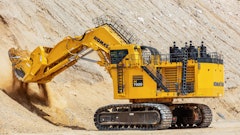 The Komatsu PC7000 excavator tests loading capabilities at the company's proving grounds in Arizona