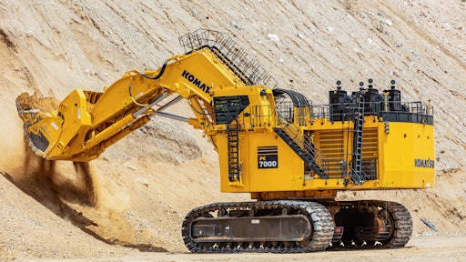 The Komatsu PC7000 excavator tests loading capabilities at the company's proving grounds in Arizona