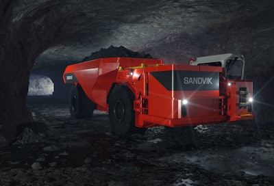 The Sandvik TH550B is a battery-electric machine equipped with the company's AutoSwap technology.