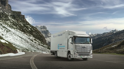 The XCIENT Fuel Cell heavy-duty truck is powered by a 190-kW hydrogen fuel cell system.