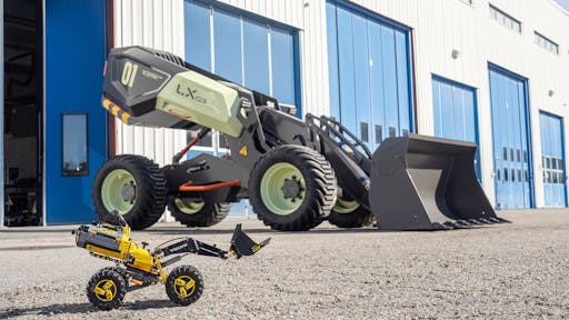 The prototype LX03 with the LEGO® Technic Concept Wheel Loader ZEUX which inspired its creation.