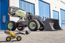 The prototype LX03 with the LEGO® Technic Concept Wheel Loader ZEUX which inspired its creation.