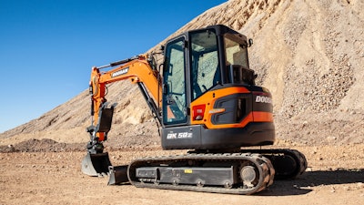 The new Doosan DX50Z-7 mini excavator features a Zero-Tail Swing design to easily work in space-confined applications.