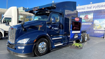 The Peterbilt Model 579 truck equipped with Aurora Driver, a Level 4 autonomous driving system.