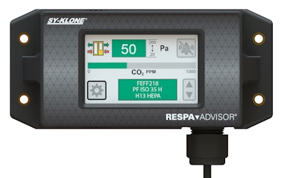 The RESPA Advisor+ carbon dioxide and pressure monitor provides real-time alerts and visibility to air quality conditions inside of the operator cab.