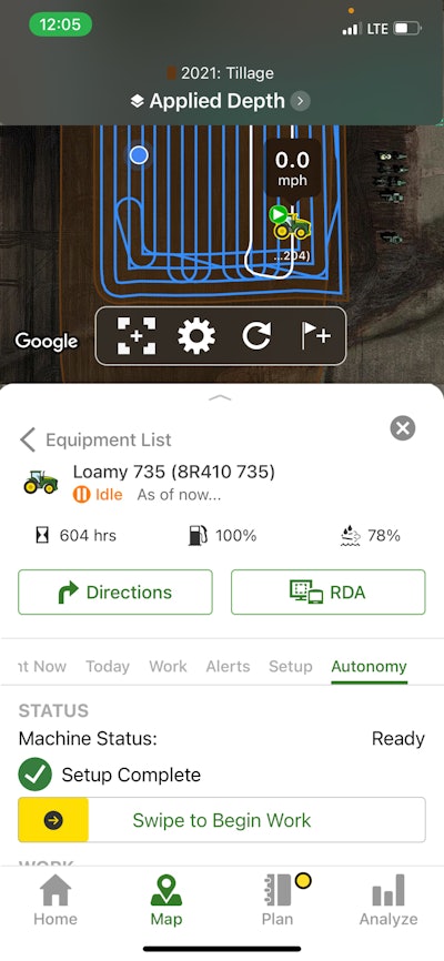 Farmers can remotely monitor and set parameters for the autonomous 8R tractor using a mobile device.