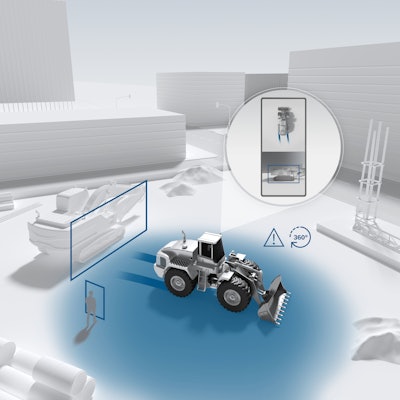 The Bosch Off-Highway Vision System combines information gathered from cameras, radar and ultrasonic sensors to provide visibility around a machine.