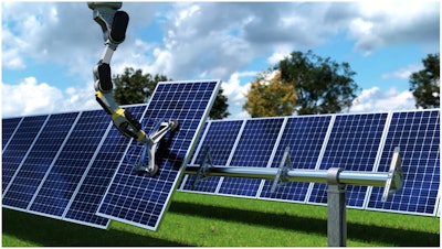 RE2's robotic arm will be integrated onto a JLG aerial work platform to support the transfer, manipulation, and placement of photovoltaic modules for solar field construction.