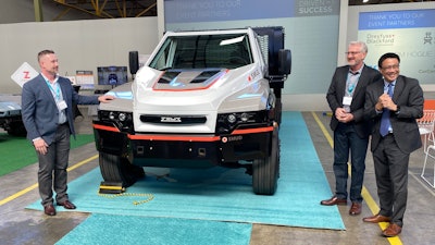 A configuration of the electric stake truck was unveiled at Work Truck Week in Indianapolis on March 8., then shipped to Sacramento for a ceremonial presentation of the key fob to SMUD at an event hosted by the California Mobility Center.