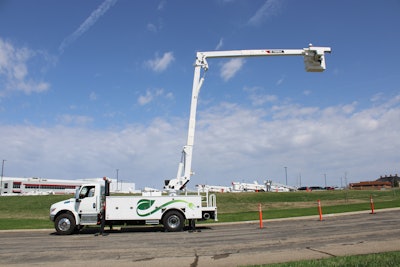 An electric bucket truck for utilities