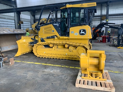 The distributor's technicians and the manufacturer's engineers worked side-by-side to design and install the first hydrostatic tail winch, which was designed for the John Deere 700L dozer.