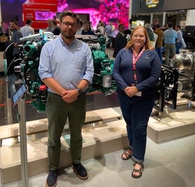 Anders Wernersson, product manager, Volvo Penta, and Lori Ditoro following a video interview.