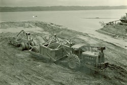 Quite possibly the homeliest motor scraper ever built, this is the first tandem-bowl motor scraper. Built in 1938, it consisted of the original prototype Model A Tournapull prime mover, the only 25-yard Z25 Carryall built, and a 24-yard heaped U-20 telescopic-bowl scraper.