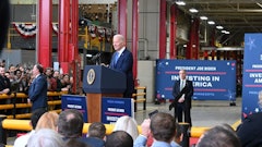 President Biden speaks at the Cummins facility in Fridley, Minnesota.