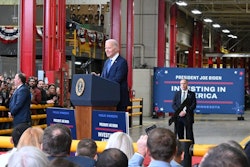 President Biden speaks at the Cummins facility in Fridley, Minnesota.