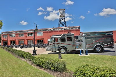 A fully electric, North-American-style fire truck with a BTMS