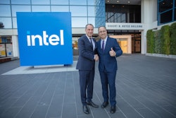 Cedrik Neike, CEO of Digital Industries and board member for Siemens AG and Keyvan Esfarjani, chief global operations officer for Intel Corp. pose for a photo to mark the signing of a memorandum of understanding by the companies to advance global manufacturing efforts. The deal was signed in Santa Clara, California, in December 2023.