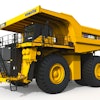 A front 3/4 view of a virtual rendering of Komatsu’s 930E mining truck that will be powered by HYDROTEC fuel cells.