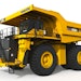 A front 3/4 view of a virtual rendering of Komatsu’s 930E mining truck that will be powered by HYDROTEC fuel cells.