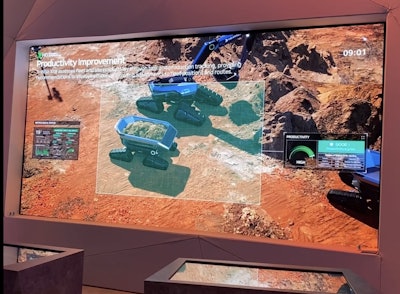 Image 1. At CES 2024, HD Hyundai showcased the Twin Xite concept, where X-Wise Xite assesses fleet and site productivity through task and production tracking, providing recommendations to improve efficiency, including adjustments to fleet positions and routes.