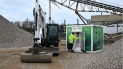 The electric-powered excavator can be charged rapidly using the PowerTree.