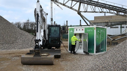 The electric-powered excavator can be charged rapidly using the PowerTree.