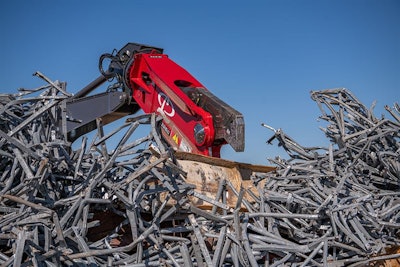 A STANLEY Infrastructure mobile shear attachment for scrap recycling of the LaBounty brand