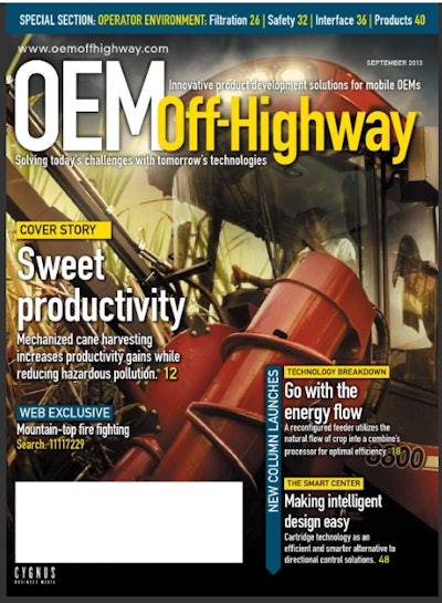 This 2013 cover of OEM Off-Highway directs readers to web-exclusive content, aiming to incorporate the brand's growing online presence.