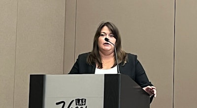 Molly Puga, executive director of strategy for digital and product planning for Cummins, discussed bridging the gap for the short- and long-term in a press conference. Courtesy: Chris Vavra