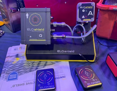 Elokon’s ELOshield provides communications using ultra-wide band (UWB) with antennas and sends a noise and vibration signal to alert others in the area.