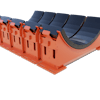 The new arrangement includes larger pad cartridges for durability and a reinforced point of connection between the pads and cradle frame.