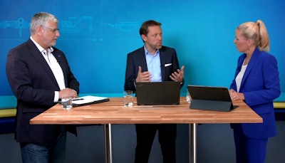 Left to right: Joachim Schmid, Managing Director, Construction Equipment and plant Engineering and Managing Director Mining for the VDMA; Stefan Rummel, CEO, Messe München GmbH; Moderator Alexandra von Lingen