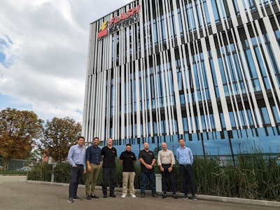 Flash Battery CEO Marco Righi, together with CTO Alan Pastorelli and COO Filippo Di Gregorio with the US technical team, visiting the Italian headquarters.