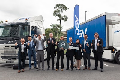 Handover ceremony of Volvo’s Electric Prime Mover and the FL Electric Truck with the Ambassador of Denmark to Singapore and representatives of Volvo Trucks, DSV, and UD Trucks Singapore.