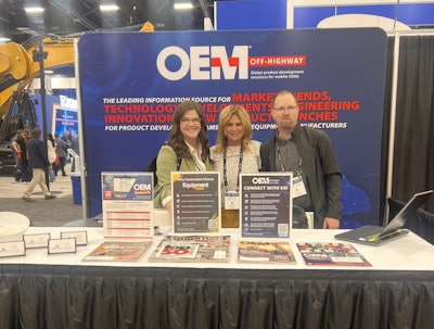 Changing of the guard (from left): Kathy Wells, former Editor of OEM Off-Highway and now Editor-in-Chief of Equipment Today; Jodi Sage, Events and Marketing Specialist for IRONMARKETS; Chris Vavra, Editor of OEM Off-Highway.