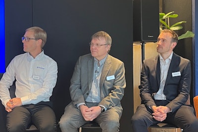 Left to right: Paul Moore, head of powertrain system integration for Perkins; Ian Foley, CEO at Equipmake; Edward Long, senior lecturer at Loughborough University.