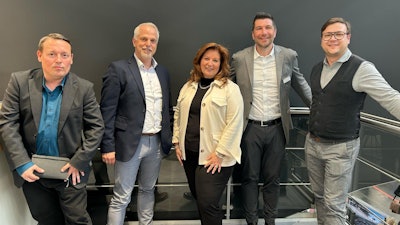 Manuel Eisner, Sales Manager Motion & Drives at HAINZL; Harald Schreibmüller, Head of Sales Motion & Drives at HAINZL; Kristina Cerniglia, CEO Briggs & Stratton; David Frank, SVP & President of Electrification Briggs & Stratton; Manuel Friedinger, Sales Manager Motion & Drives at HAINZL