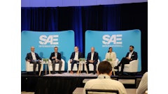 From left to right: Mehdi Ahmadian, J. Bernard Jones Chair and Director, Virginia Tech, and moderator of the session; ; Thomas Tasky, Vice President of FEV.io; Zach Slaton, Assistant Chief Engineer – Electronics at PACCAR; Harry Husted, Chief Technology Officer at BorgWarner; Vardini Akkipeddi, Staff Electro-Mechanical Project Engineer at Allison Transmission; and Moiz Khan, Head of Engineering and AI Market Development at Mathworks at SAE Internationals' COMVEC 2025.