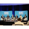 From left to right: Mehdi Ahmadian, J. Bernard Jones Chair and Director, Virginia Tech, and moderator of the session; ; Thomas Tasky, Vice President of FEV.io; Zach Slaton, Assistant Chief Engineer – Electronics at PACCAR; Harry Husted, Chief Technology Officer at BorgWarner; Vardini Akkipeddi, Staff Electro-Mechanical Project Engineer at Allison Transmission; and Moiz Khan, Head of Engineering and AI Market Development at Mathworks at SAE Internationals' COMVEC 2025.