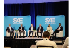 From left to right: Mehdi Ahmadian, J. Bernard Jones Chair and Director, Virginia Tech, and moderator of the session; ; Thomas Tasky, Vice President of FEV.io; Zach Slaton, Assistant Chief Engineer – Electronics at PACCAR; Harry Husted, Chief Technology Officer at BorgWarner; Vardini Akkipeddi, Staff Electro-Mechanical Project Engineer at Allison Transmission; and Moiz Khan, Head of Engineering and AI Market Development at Mathworks at SAE Internationals' COMVEC 2025.