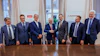 From left to right: Domenico Traverso, President, Fluid Conveyance Division, Danfoss Power Solutions; Professor Andrea Angelo Aurelio Amaduzzi, Board of Receivers; Professor Enrico Cotta Ramusino, Board of Receivers; Dr. Claudio Roberto Calabi, Board of Receivers; Kim Fausing, President and CEO, Danfoss Group; Daniel Winter, President, Danfoss Power Solutions; Jesper V. Christensen; Executive Vice President and CFO, Danfoss Group.