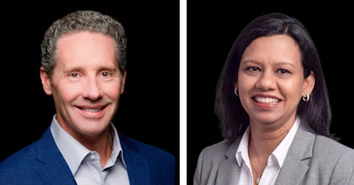Effective Aug. 1, 2026: Damon Audia (left) has been named president of PTx and corporate strategy, and Indira Agarwal (right) has been appointed senior vice president, chief financial officer.